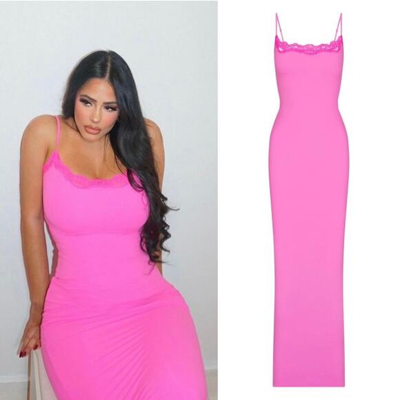 RARE NWT SKIMS Fits Everybody Lace Long Slip Dress in Taffy Size XL - Picture 1 of 6